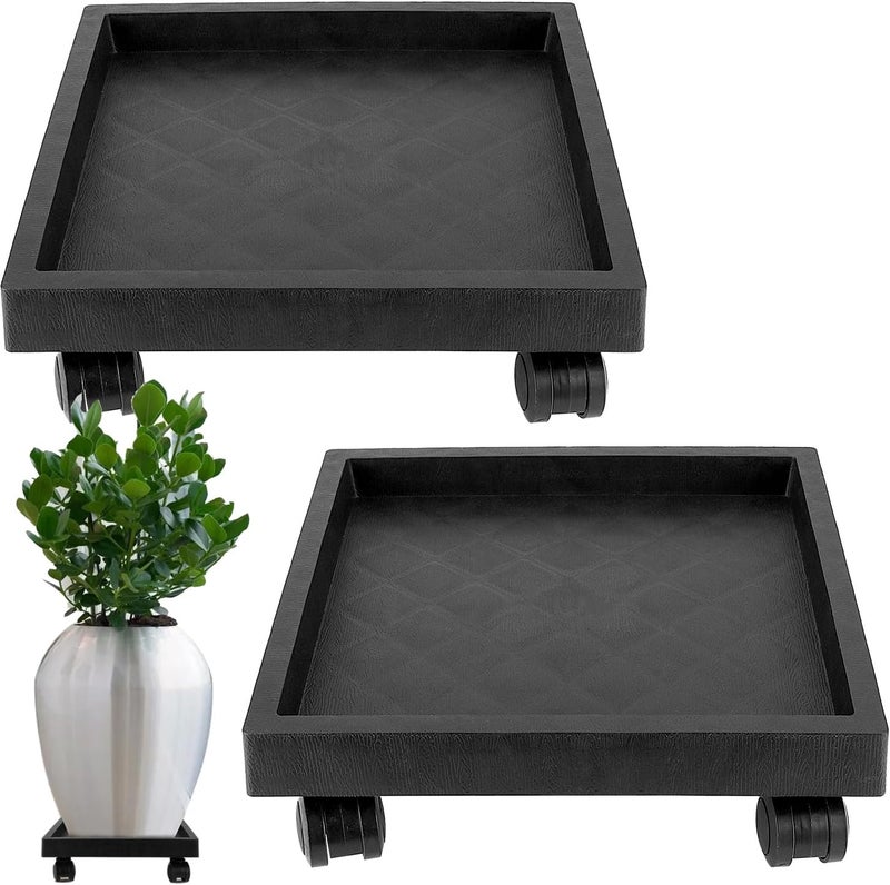 JOIKIT 2 Pack 11.8 Inch Square Plant Caddy with Wheels, Heavy Duty Rolling Plant Stand, Wheeled Planter Saucer Tray, Square Pot Trolley for Indoor Outdoor - Image 1